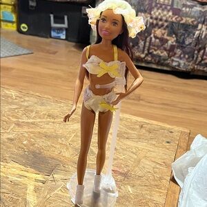 Mattel Doll in Yellow and White Lingerie Set